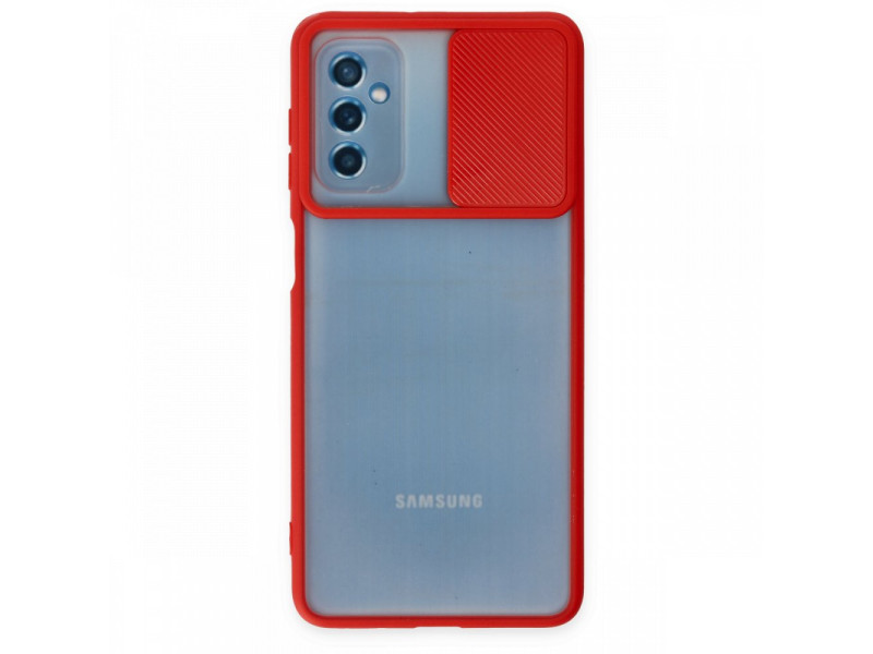Newface Samsung Galaxy M52 5G Kılıf Palm Buzlu Kamera Sürgülü Silikon - Kırmızı