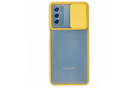Newface Samsung Galaxy M52 5G Kılıf Palm Buzlu Kamera Sürgülü Silikon - Sarı