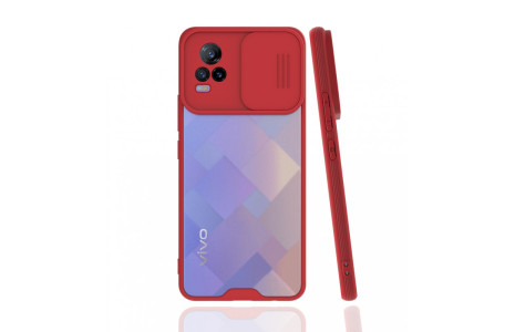 Newface Vivo V21e Kılıf Platin Kamera Koruma Silikon - Kırmızı