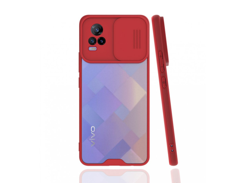 Newface Vivo V21e Kılıf Platin Kamera Koruma Silikon - Kırmızı