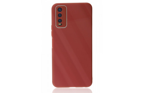 Newface Vivo Y20 Kılıf Glass Kapak - Bordo