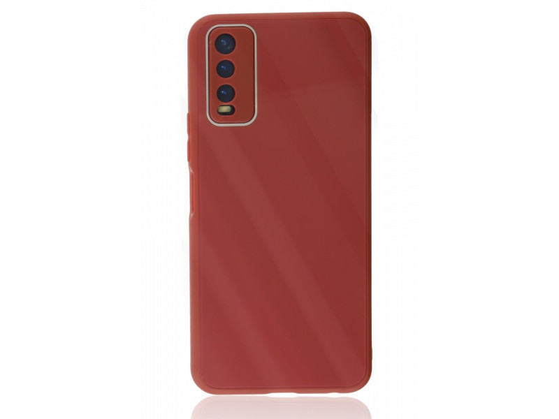 Newface Vivo Y20 Kılıf Glass Kapak - Bordo