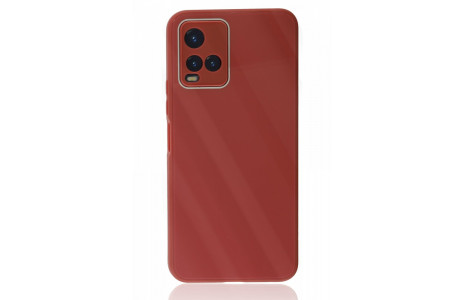 Newface Vivo Y33S Kılıf Glass Kapak - Bordo