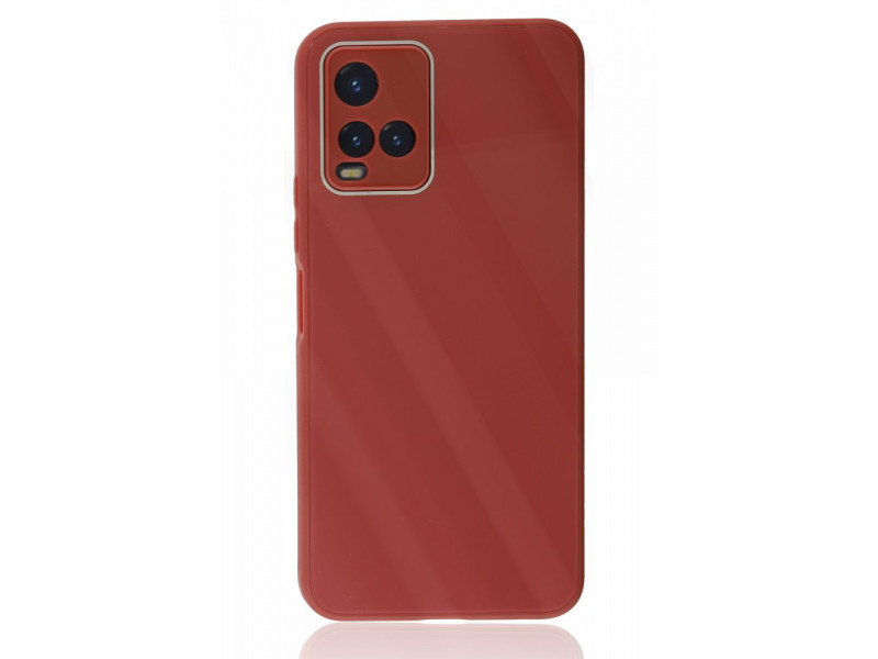 Newface Vivo Y21 Kılıf Glass Kapak - Bordo