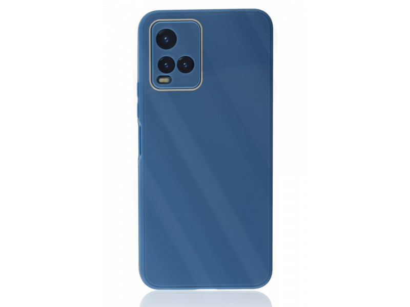 Newface Vivo Y21S Kılıf Glass Kapak - Mavi