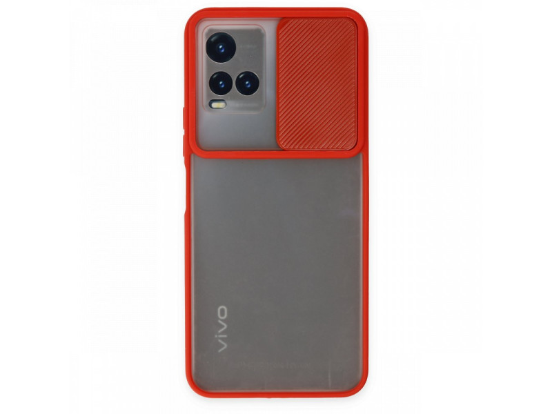 Newface Vivo Y21 Kılıf Palm Buzlu Kamera Sürgülü Silikon - Kırmızı