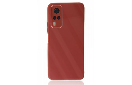 Newface Vivo Y51A Kılıf Glass Kapak - Bordo