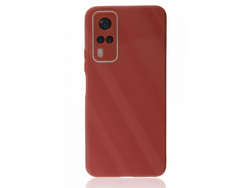 Newface Vivo Y31 2021 Kılıf Glass Kapak - Bordo