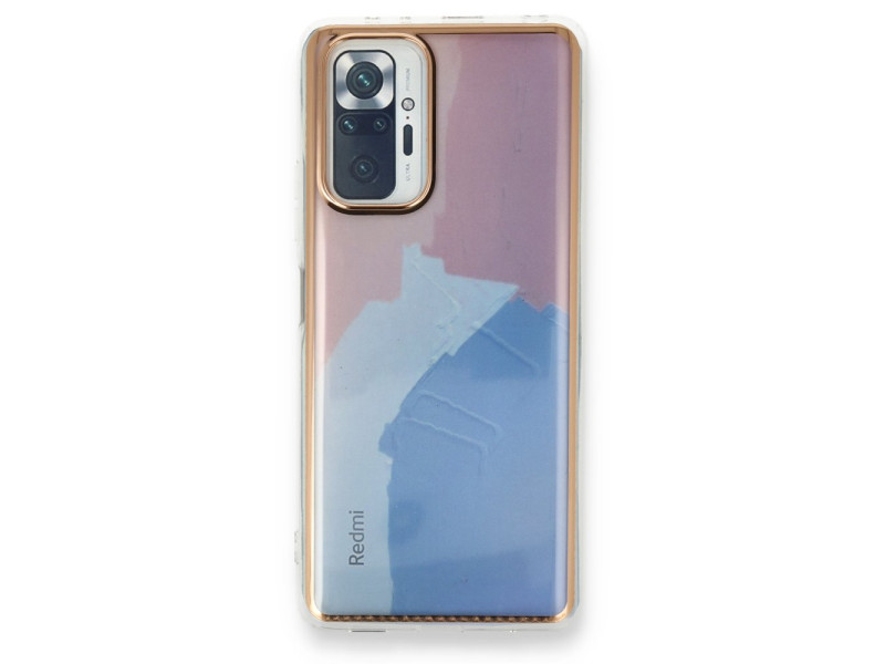 Newface Xiaomi Redmi Note 10 Pro Kılıf Çiçekli Silikon - Pembe-Mavi