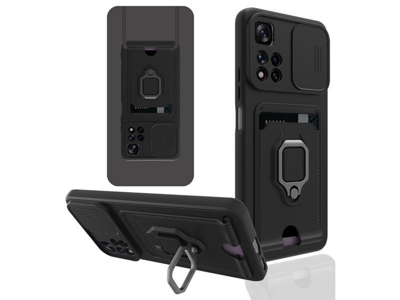 Newface Xiaomi Redmi Note 11 Pro Plus 5G Kılıf Zuma Kartvizitli Yüzüklü Silikon - Siyah