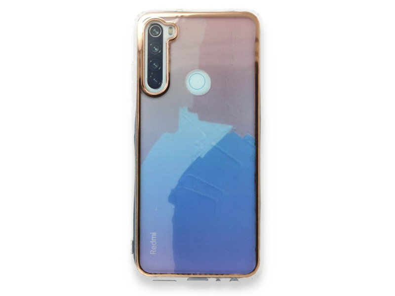 Newface Xiaomi Redmi Note 8 Kılıf Çiçekli Silikon - Pembe-Mavi