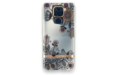 Newface Xiaomi Redmi Note 9 Kılıf Çiçekli Silikon - Siyah