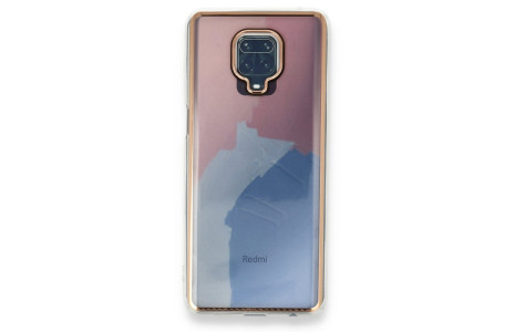 Newface Xiaomi Redmi Note 9 Pro Kılıf Çiçekli Silikon - Pembe-Mavi