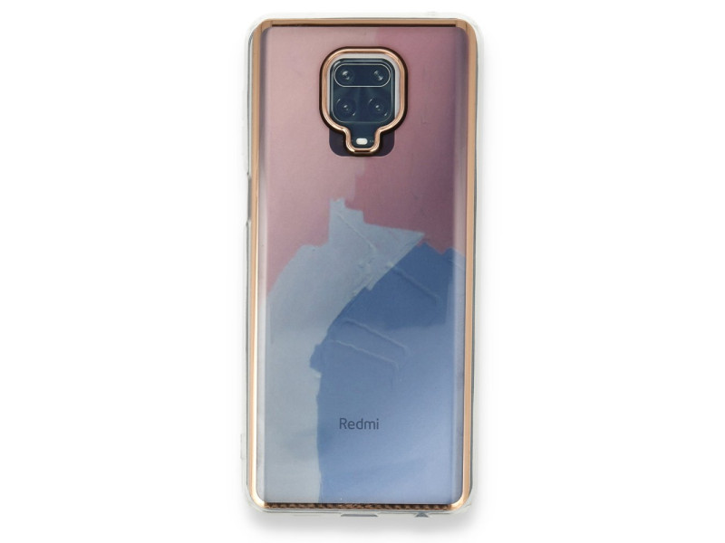 Newface Xiaomi Redmi Note 9 Pro Kılıf Çiçekli Silikon - Pembe-Mavi