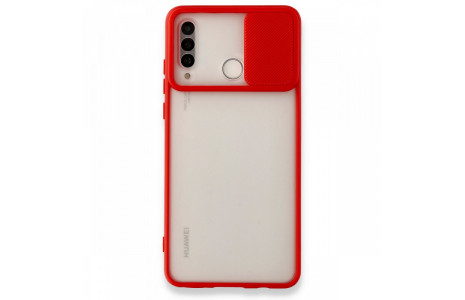 Newface Huawei P30 Lite Kılıf Palm Buzlu Kamera Sürgülü Silikon - Kırmızı