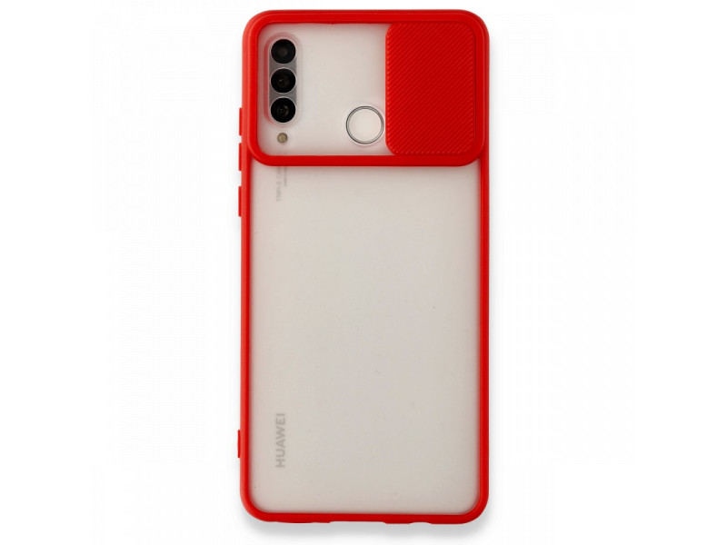 Newface Huawei P30 Lite Kılıf Palm Buzlu Kamera Sürgülü Silikon - Kırmızı