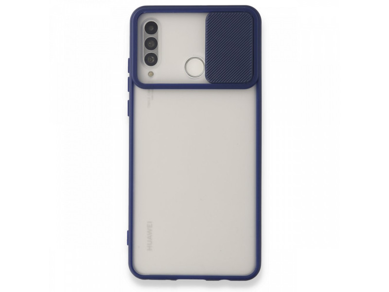 Newface Huawei P30 Lite Kılıf Palm Buzlu Kamera Sürgülü Silikon - Lacivert
