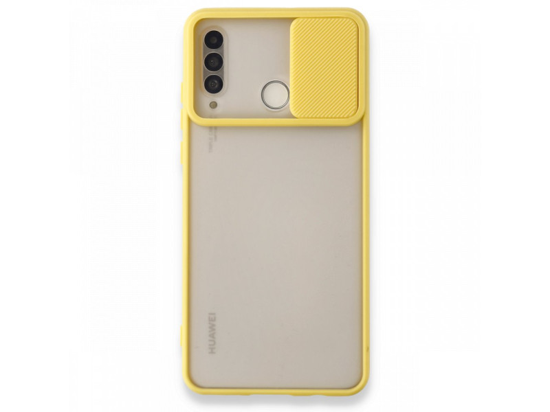 Newface Huawei P30 Lite Kılıf Palm Buzlu Kamera Sürgülü Silikon - Sarı