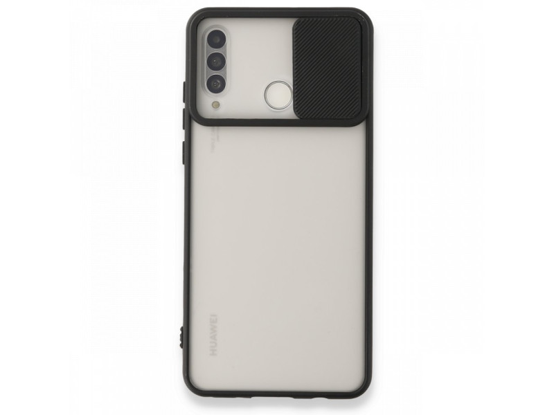 Newface Huawei P30 Lite Kılıf Palm Buzlu Kamera Sürgülü Silikon - Siyah