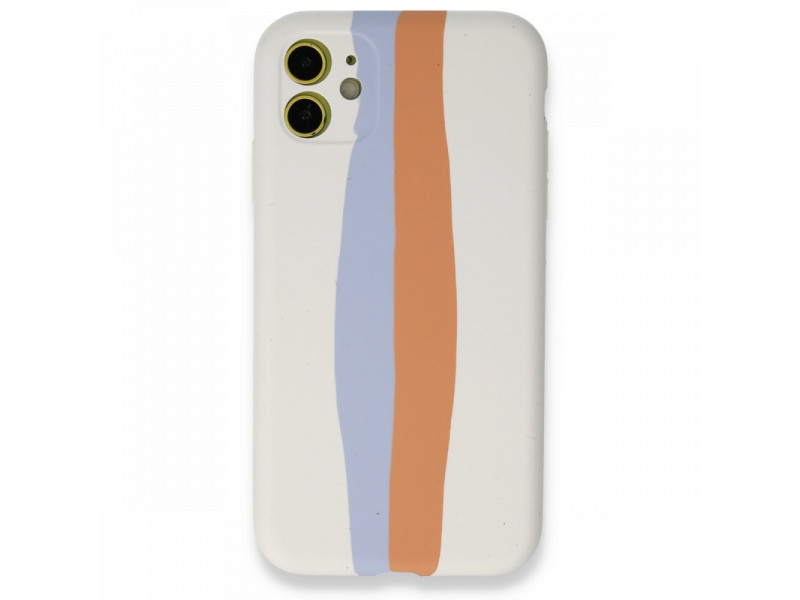 Newface iPhone 12 Kılıf Ebruli Lansman Silikon - Beyaz-Turuncu