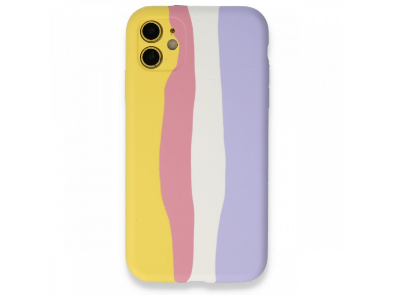 Newface iPhone 12 Kılıf Ebruli Lansman Silikon - Sarı-Mavi