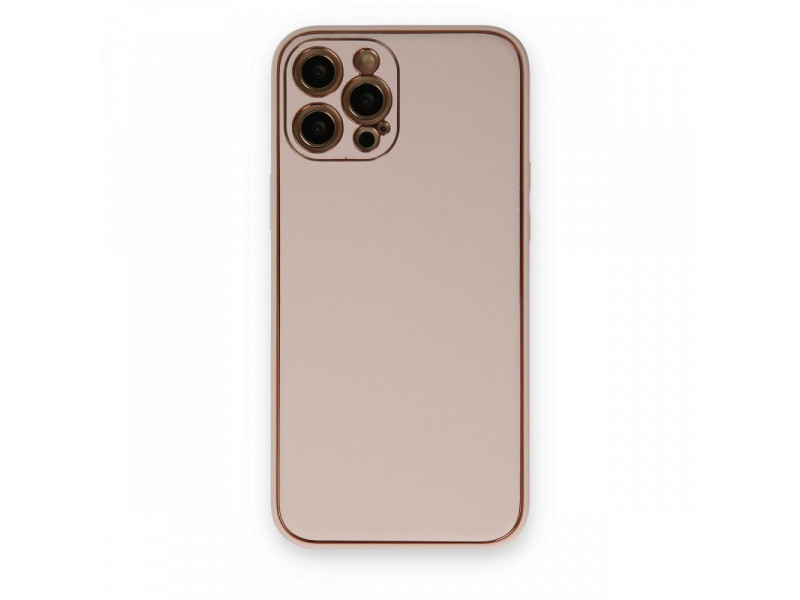 Newface iPhone 12 Pro Kılıf Coco Deri Silikon Kapak - Pudra