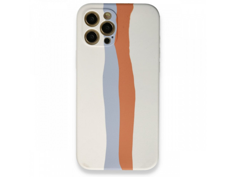 Newface iPhone 12 Pro Max Kılıf Ebruli Lansman Silikon - Beyaz-Turuncu