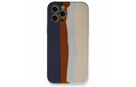 Newface iPhone 12 Pro Max Kılıf Ebruli Lansman Silikon - Lacivert-Krem