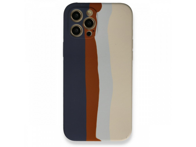 Newface iPhone 12 Pro Max Kılıf Ebruli Lansman Silikon - Lacivert-Krem