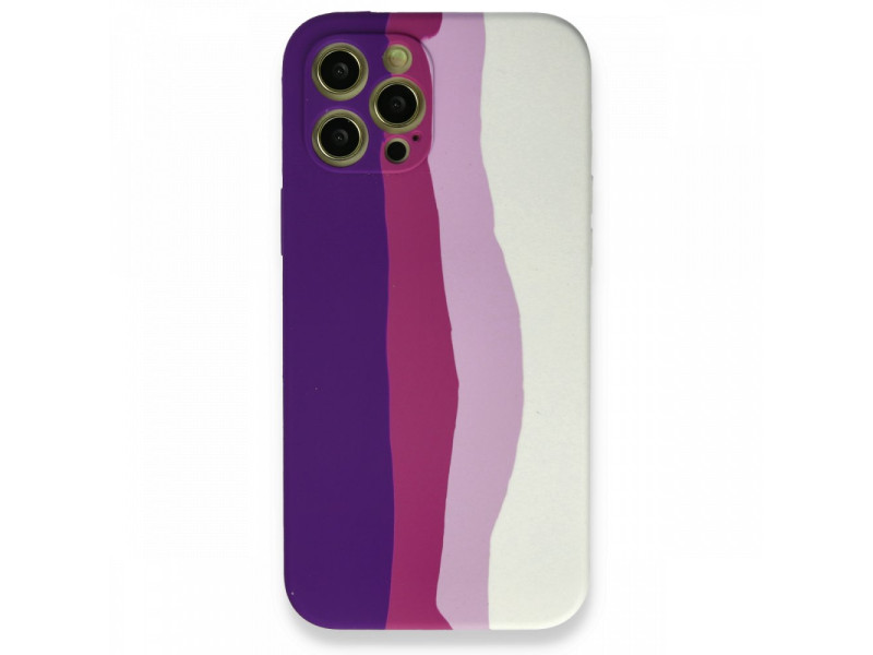 Newface iPhone 12 Pro Max Kılıf Ebruli Lansman Silikon - Mor-Beyaz