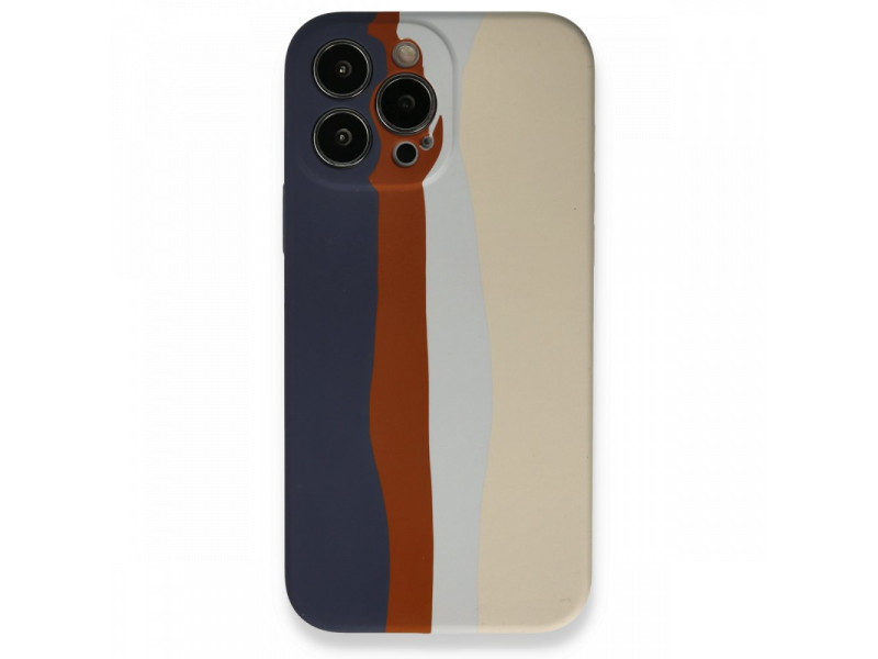 Newface iPhone 13 Pro Max Kılıf Ebruli Lansman Silikon - Lacivert-Krem