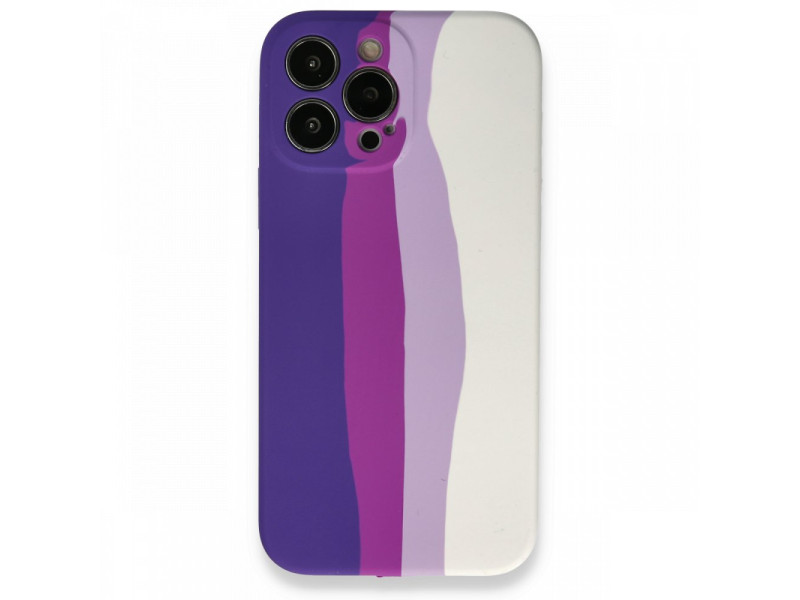 Newface iPhone 13 Pro Max Kılıf Ebruli Lansman Silikon - Mor-Beyaz