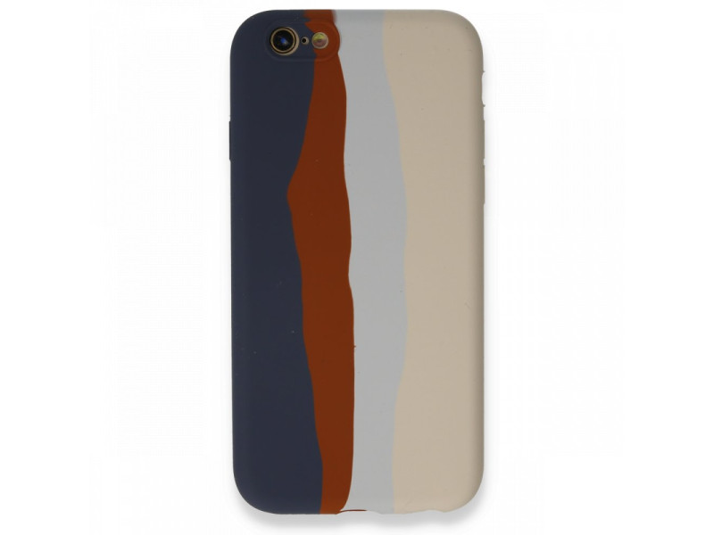 Newface iPhone 6 Kılıf Ebruli Lansman Silikon - Lacivert-Krem