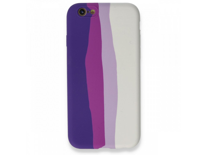 Newface iPhone 6 Kılıf Ebruli Lansman Silikon - Mor-Beyaz