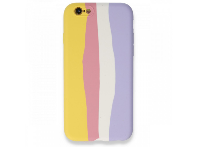 Newface iPhone 6 Kılıf Ebruli Lansman Silikon - Sarı-Mavi