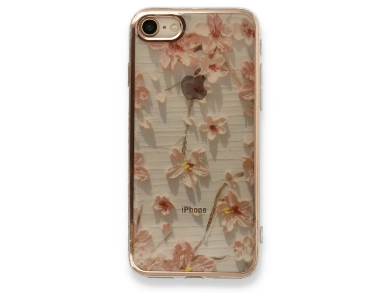 Newface iPhone SE 2020 Kılıf Çiçekli Silikon - Gri