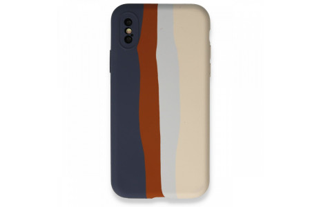 Newface iPhone X Kılıf Ebruli Lansman Silikon - Lacivert-Krem