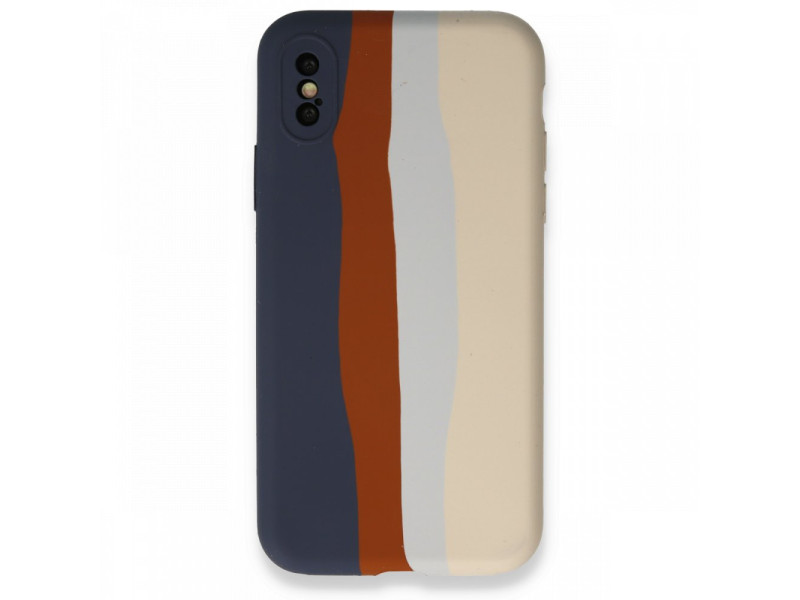 Newface iPhone X Kılıf Ebruli Lansman Silikon - Lacivert-Krem