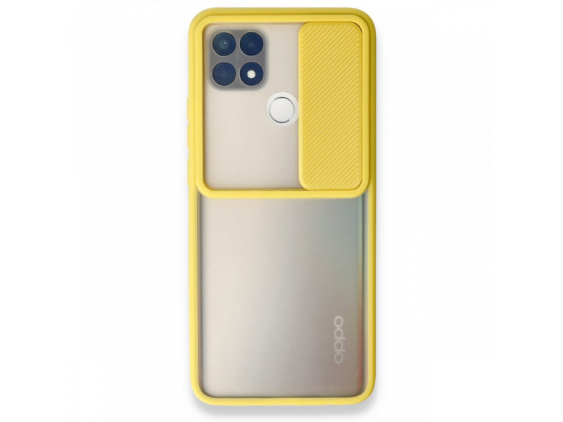 Newface Oppo A15S Kılıf Palm Buzlu Kamera Sürgülü Silikon - Sarı