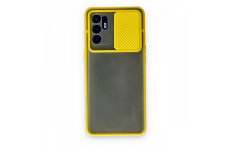 Newface Oppo Reno 6 Kılıf Palm Buzlu Kamera Sürgülü Silikon - Sarı