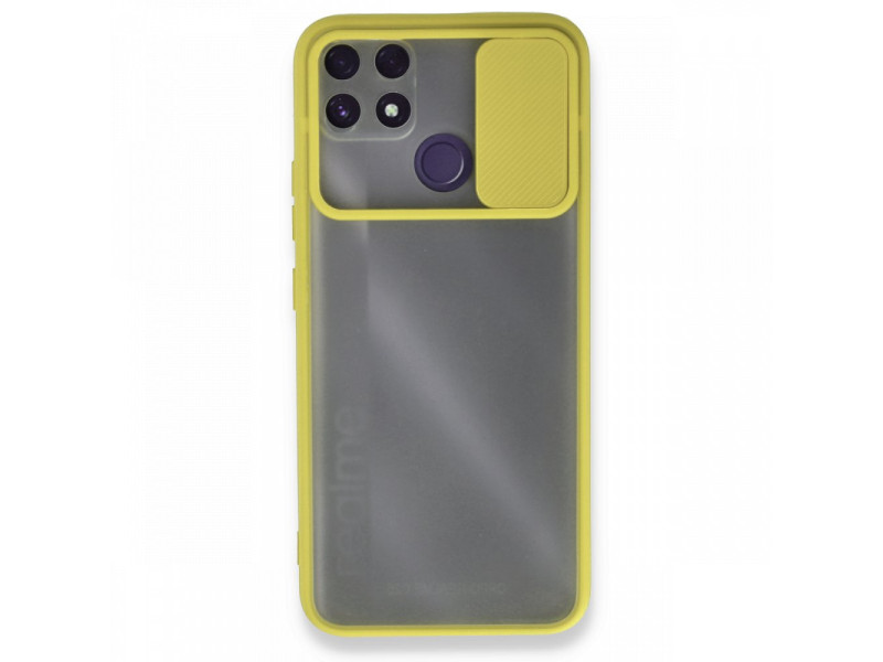 Newface Realme C25s Kılıf Palm Buzlu Kamera Sürgülü Silikon - Sarı
