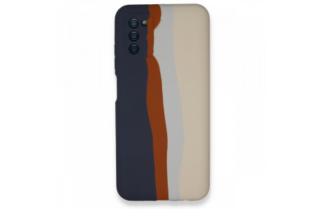 Newface Samsung Galaxy A03S Kılıf Ebruli Lansman Silikon - Lacivert-Krem