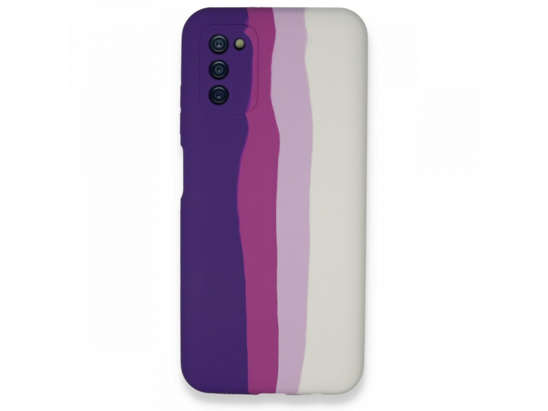 Newface Samsung Galaxy A03S Kılıf Ebruli Lansman Silikon - Mor-Beyaz