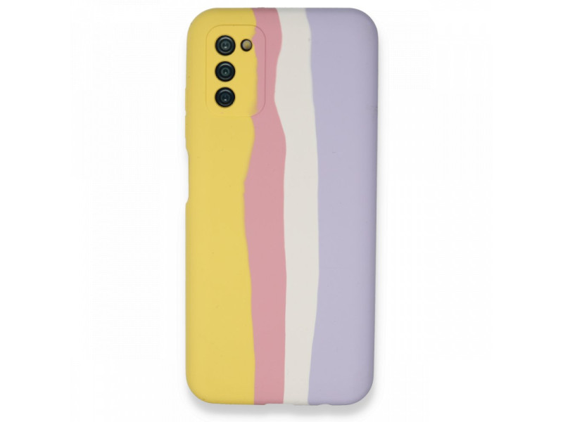 Newface Samsung Galaxy A03S Kılıf Ebruli Lansman Silikon - Sarı-Mavi