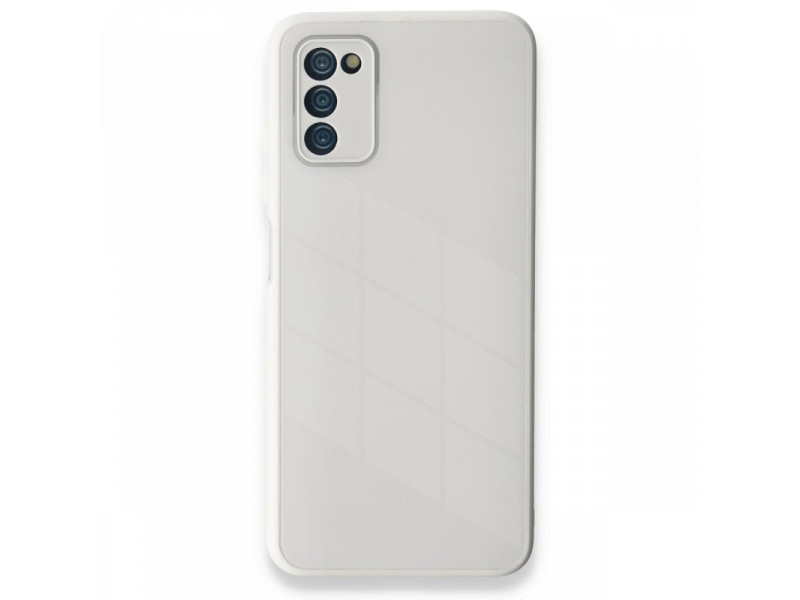 Newface Samsung Galaxy A03S Kılıf Glass Kapak - Beyaz