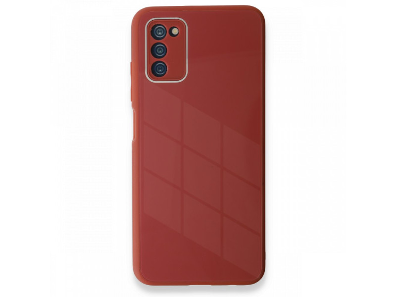 Newface Samsung Galaxy A03S Kılıf Glass Kapak - Bordo