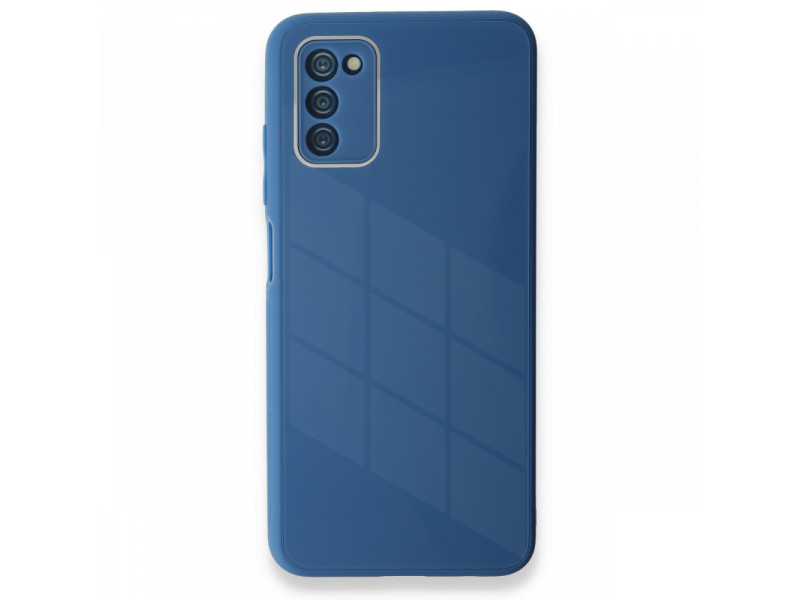 Newface Samsung Galaxy A03S Kılıf Glass Kapak - Mavi