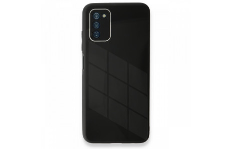 Newface Samsung Galaxy A03S Kılıf Glass Kapak - Siyah