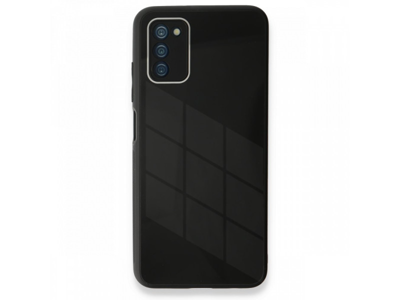 Newface Samsung Galaxy A03S Kılıf Glass Kapak - Siyah
