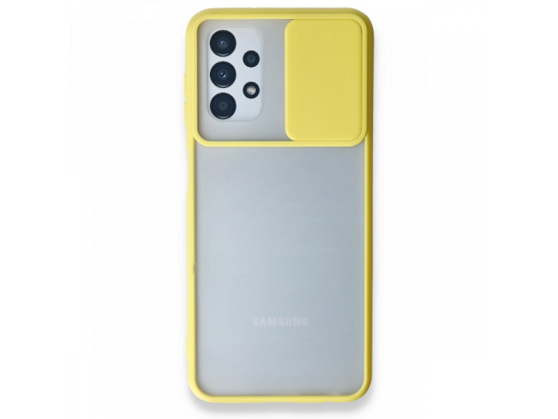 Newface Samsung Galaxy A13 4G Kılıf Palm Buzlu Kamera Sürgülü Silikon - Sarı